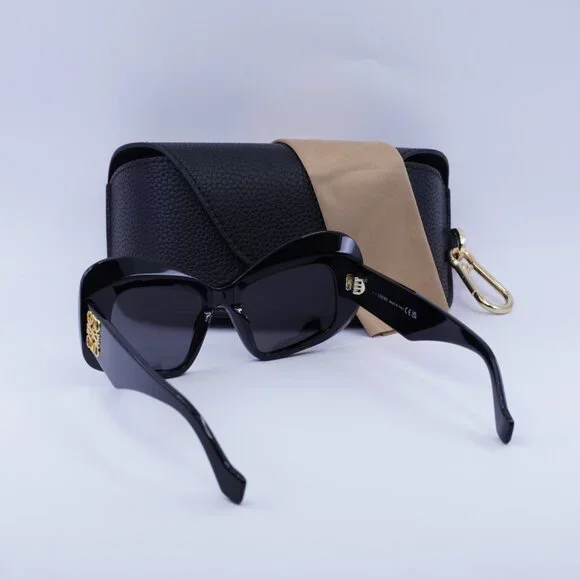 Loewe LW40128I 01A Sunglasses Black Cat Eye Frame, Smoke Lenses